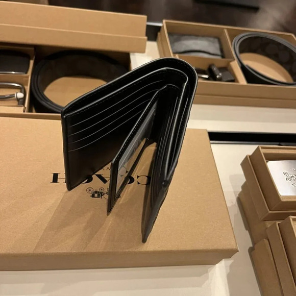 COACH MEN 3 IN 1 WALLET IN SIGNATURE LEATHER CR957 BLK - Picture 4 of 11